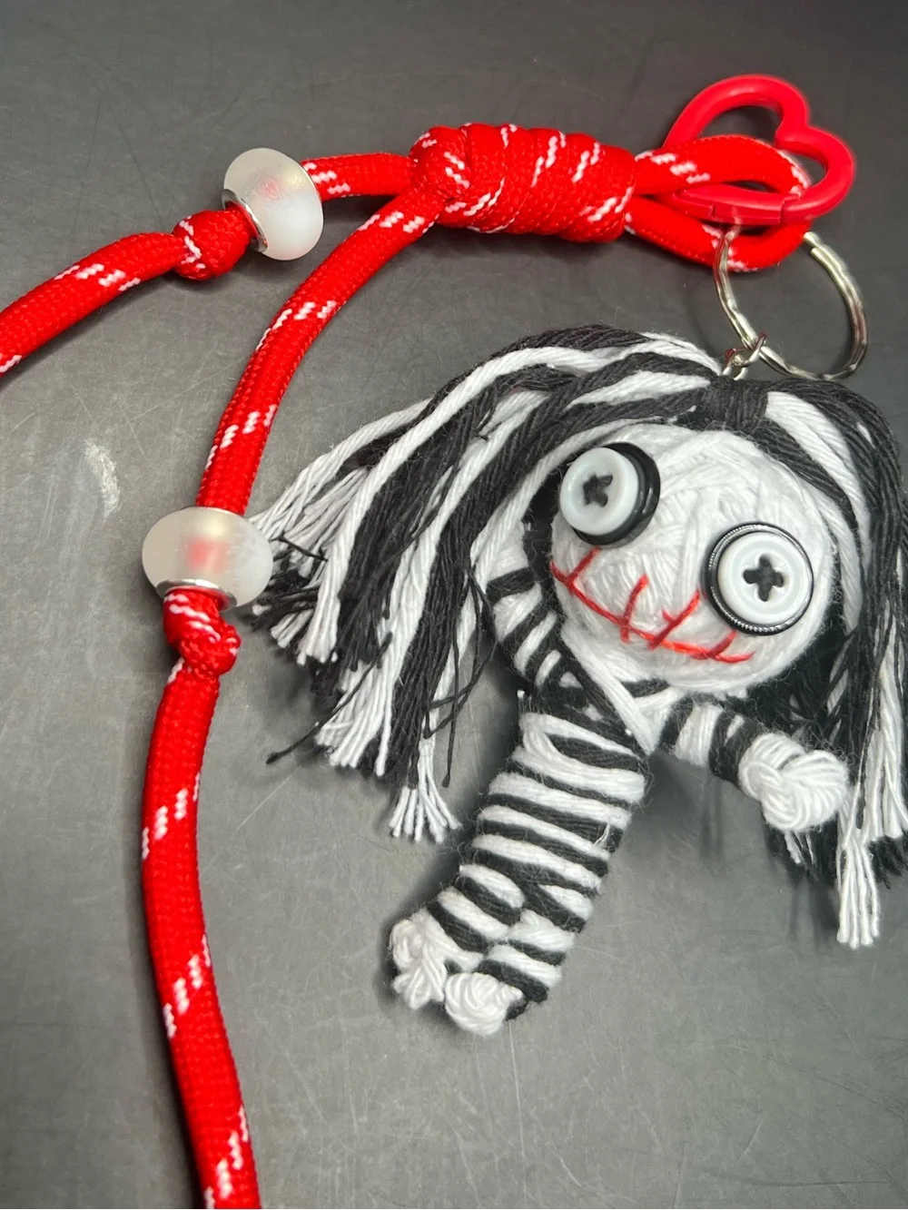 White & Black Voodoo Doll Bag Charm-comes w/ red cord + container of pins